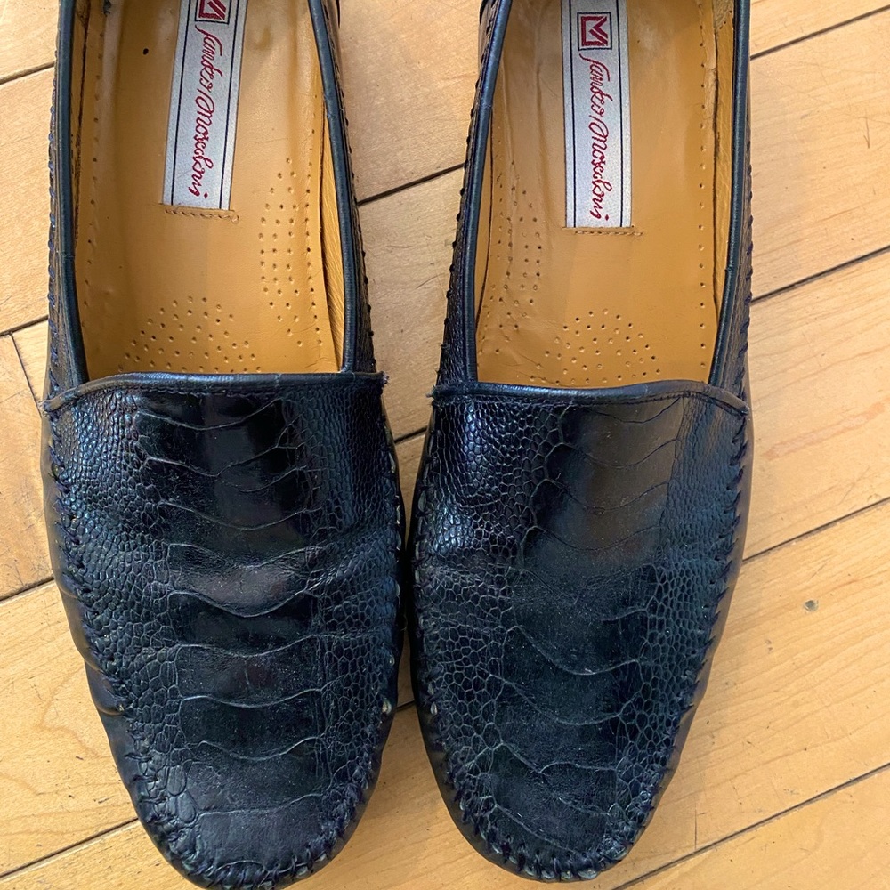 Sandro Moscolini Authentic Ostrich topped black mens loafers size 10 1/2